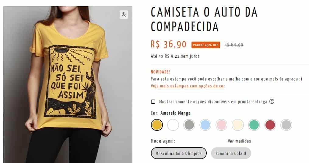 Descreição de camiseta auto da compadecida da chico rei